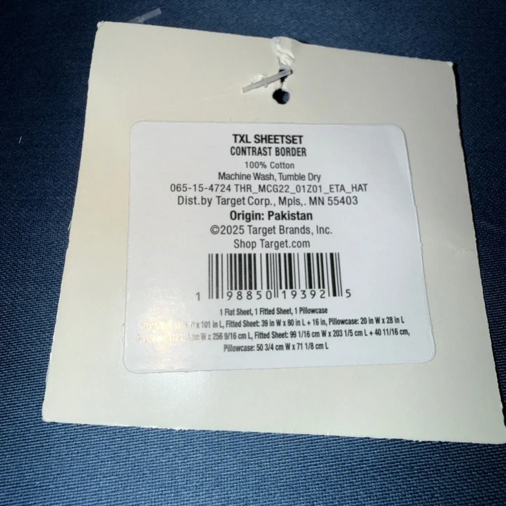 Threshold Studio McGee Sheet Set Twin XL NEW Blue Contrast Border 100% Cotton